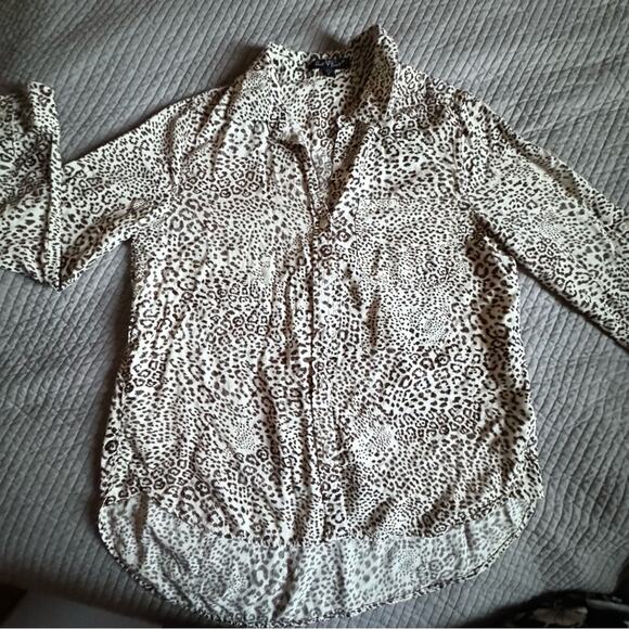 Leopard Top Small Long Sleeved Button Down Blouse - Picture 1 of 15